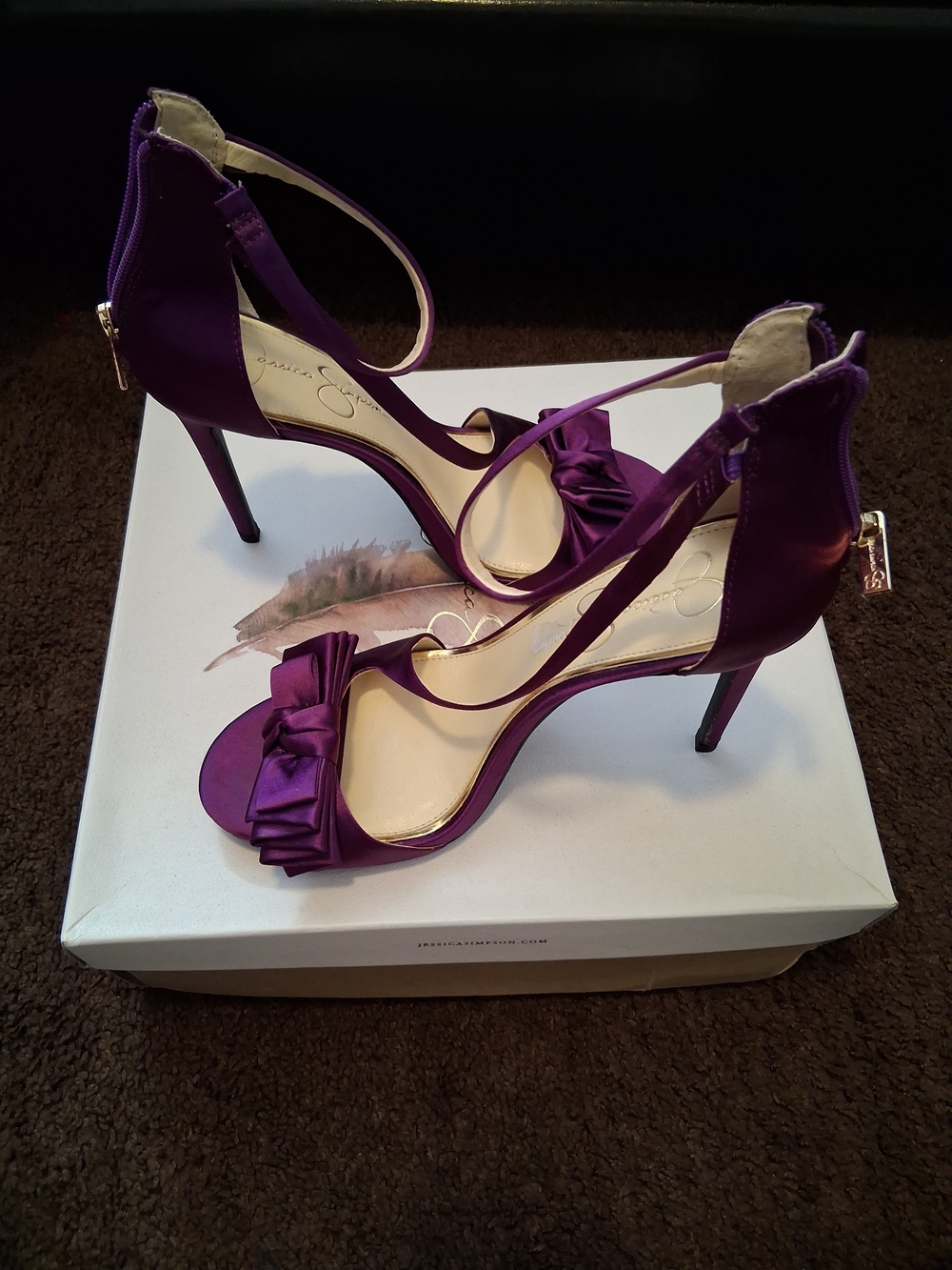 Jessica Simpson Purple Satin High Heel Sandals with Bow